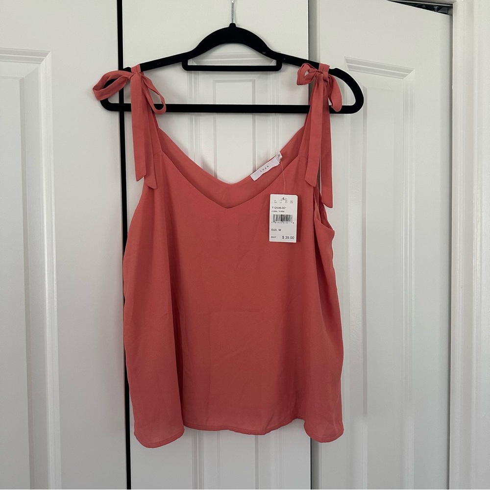 NWT Lush Tie Shoulder Cami Top - Coral